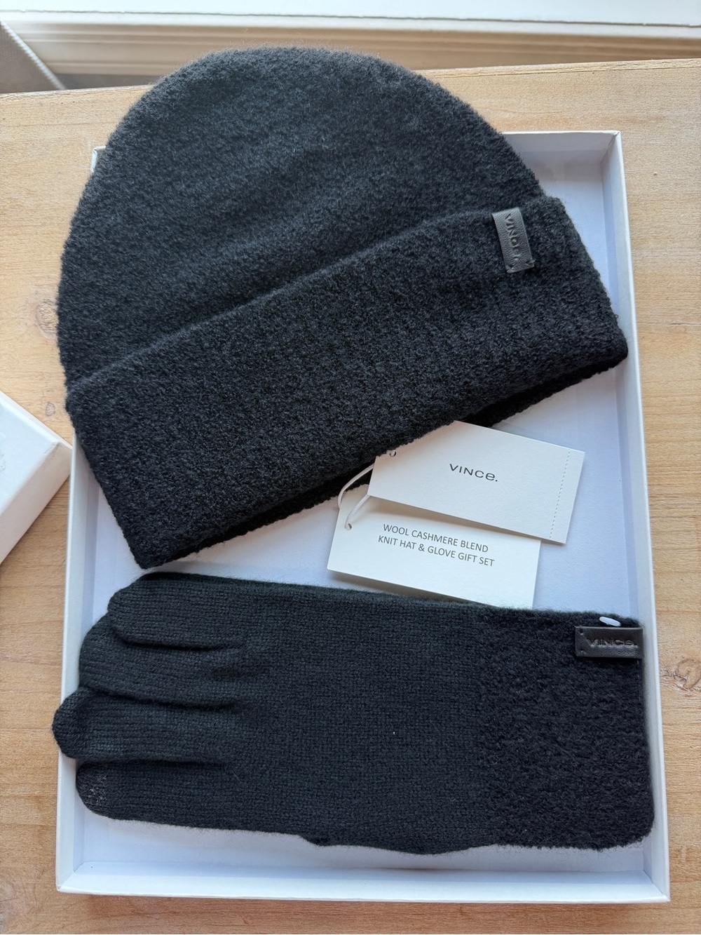 Vince Black Wool-Cashmere Beanie & Glove Set